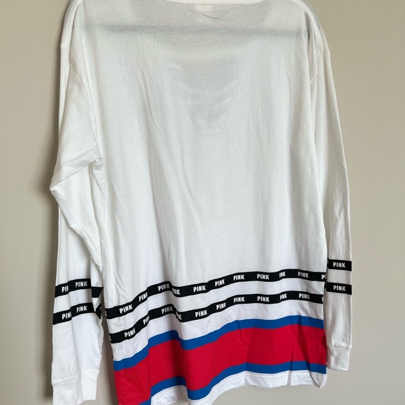PINK Victoria’s Secret White Varsity Stripe Lace Up Long Sleeve Top Size Medium - Picture 5 of 8